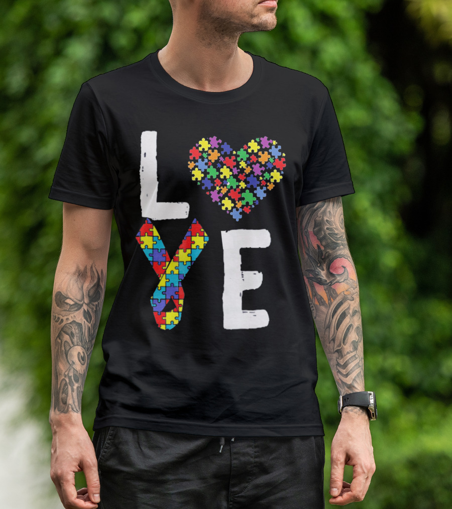 Love Autism Awareness DadK Heart Puzzle T-Shirt