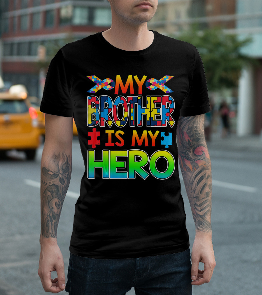 Autism Awareness My Brother is My Hero Puzzle Ribbon T-Shirt
