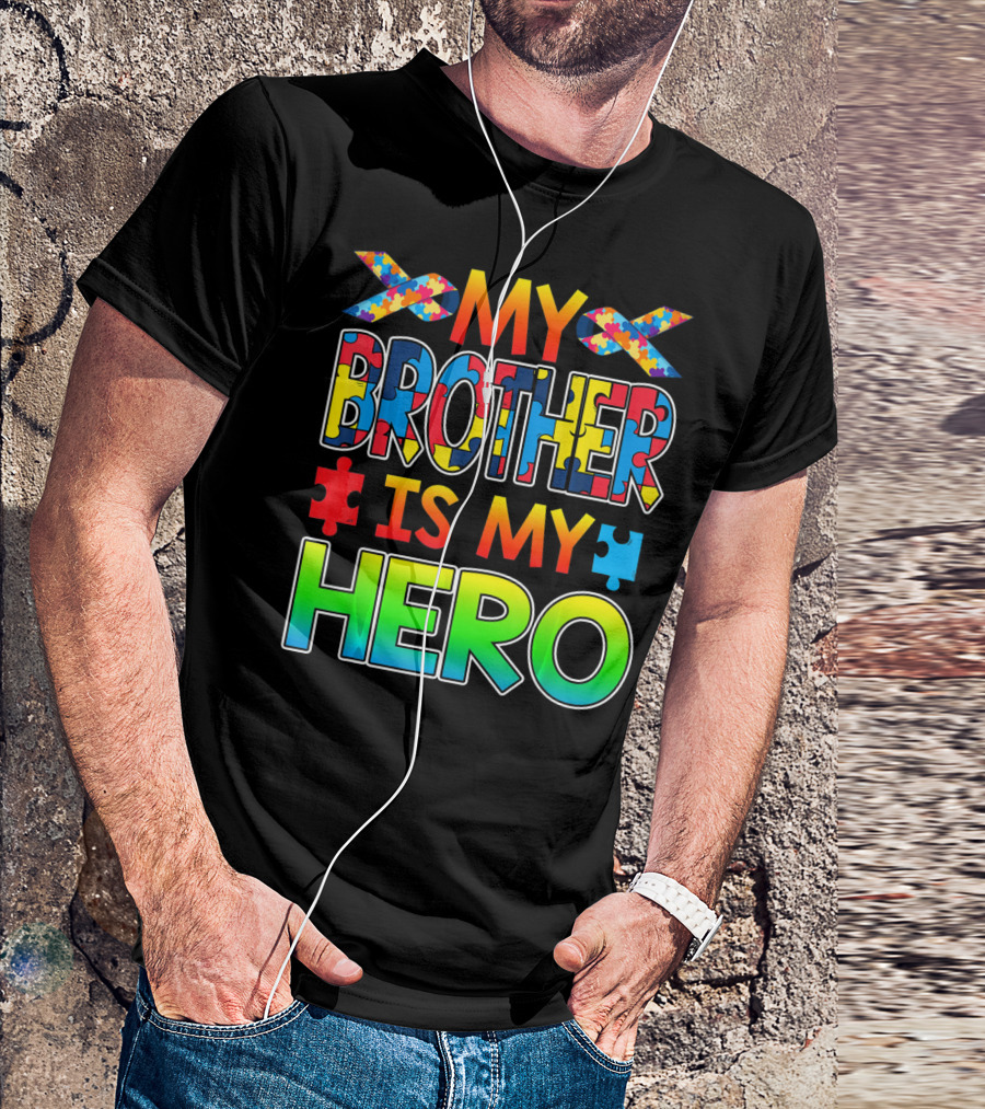 Autism Awareness My Brother Is My Hero Puzzle Ribbon T-Shirt