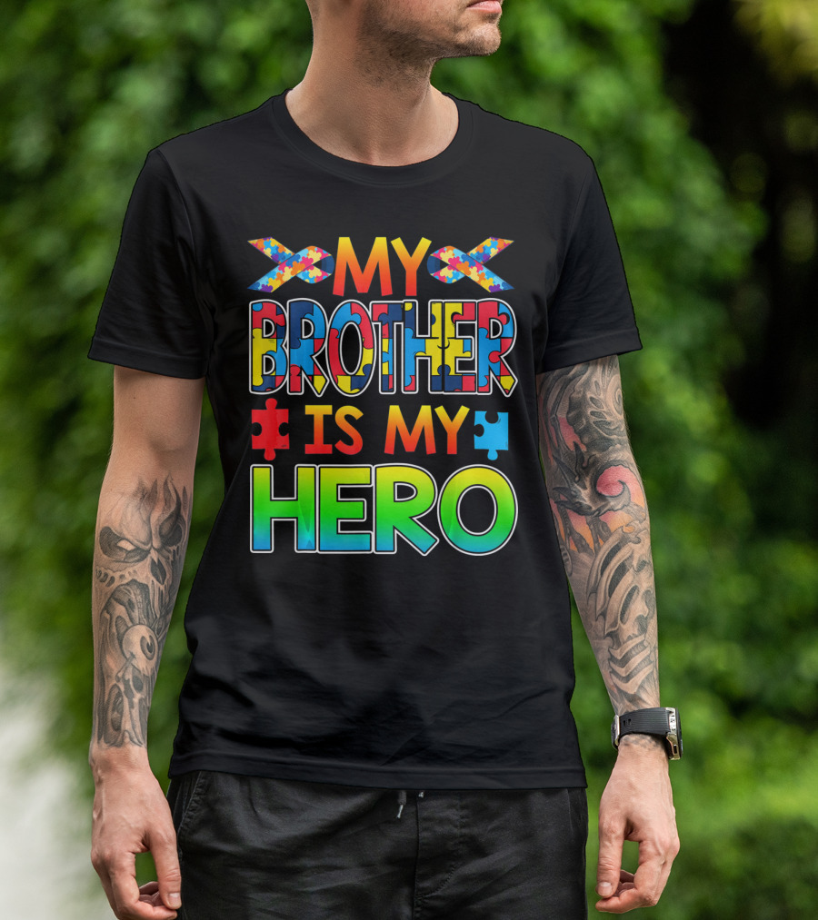 Autism Awareness My Brother Is My Hero Puzzle Ribbon T-Shirt