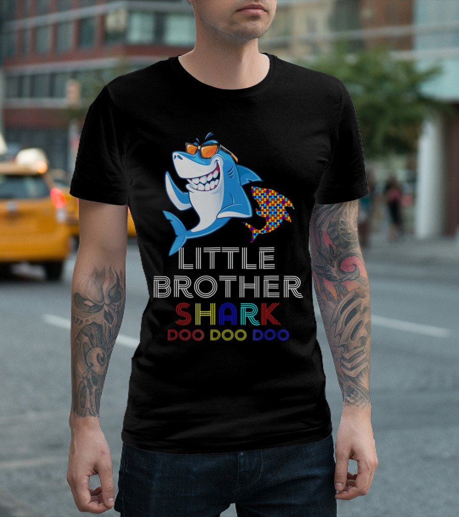Little Brother Shark Autism Awareness Doo Doo Doo T-Shirt