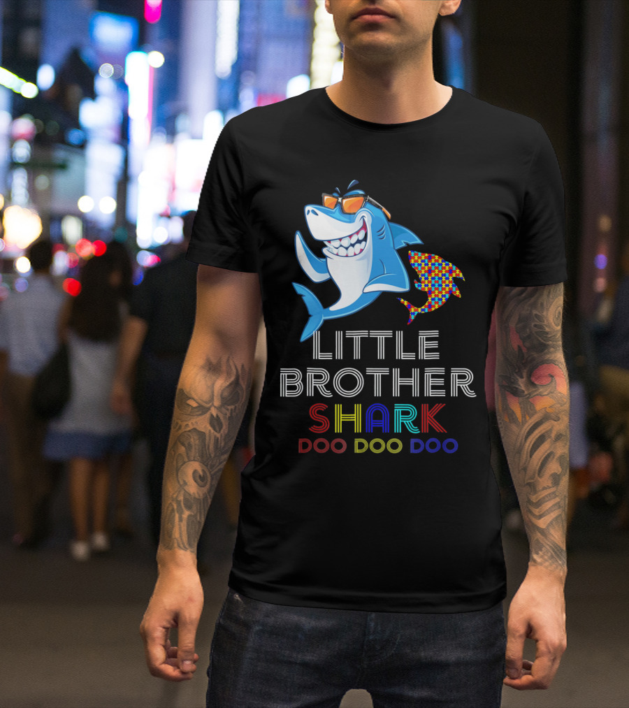 Little Brother Shark Autism Awareness Doo Doo Doo T-Shirt