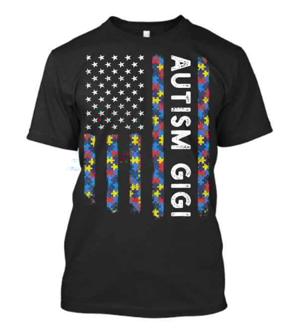 Autism Gigi American Flag Puzzle Piece Awareness T-Shirt