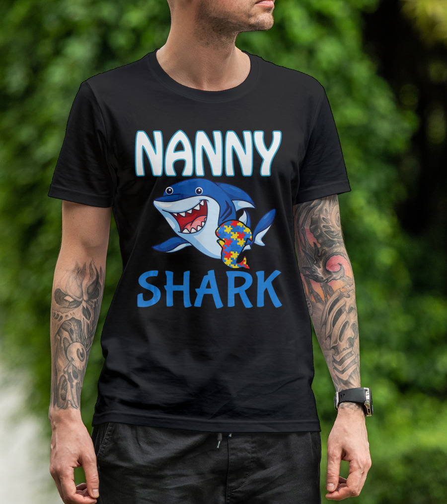 Nanny Shark Autism Awareness Puzzle Piece T-Shirt