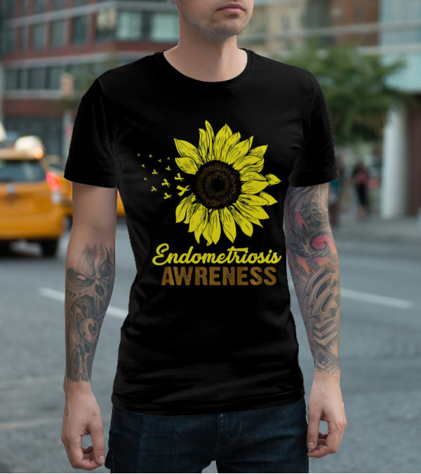 Endometriosis Awareness Yellow Ribbon Sunflower T-Shirt