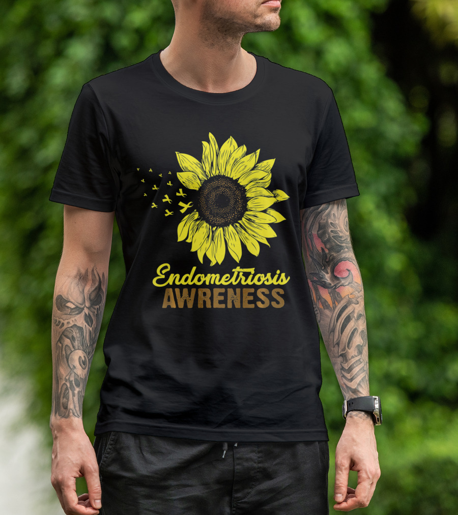 Endometriosis Awareness Yellow Ribbon Sunflower T-Shirt