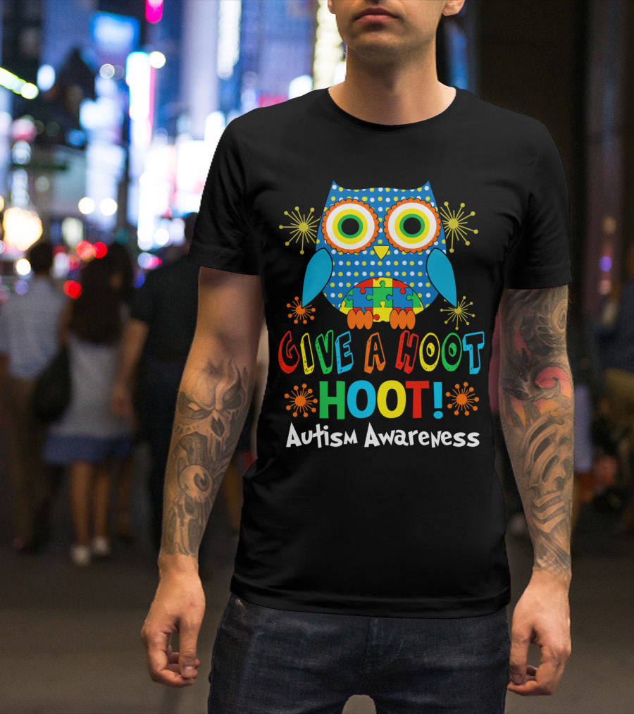 Give A Hoot Hoot Autism Awareness Owl Puzzle T-Shirt