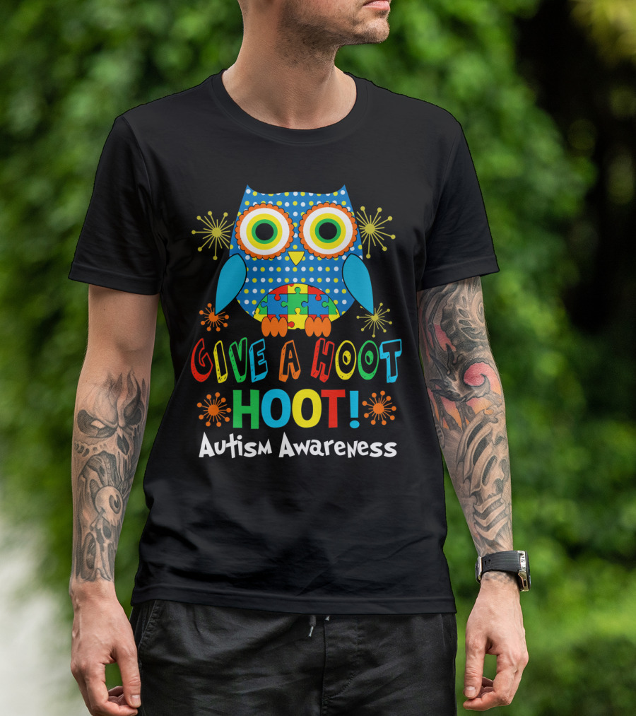 Give A Hoot Hoot Autism Awareness Owl Puzzle T-Shirt
