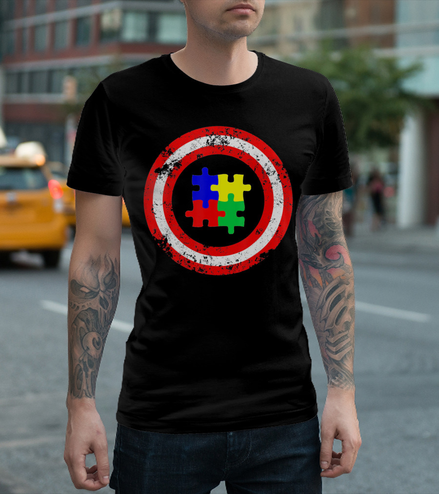 Captain Autism Awareness Shield Puzzle T-Shirt