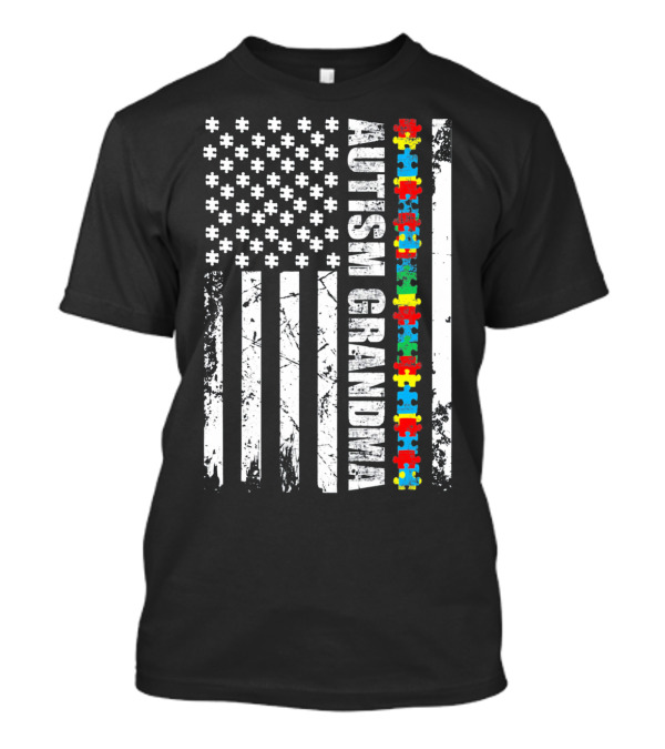 Autism Grandma American Flag Puzzle Piece Awareness T-Shirt