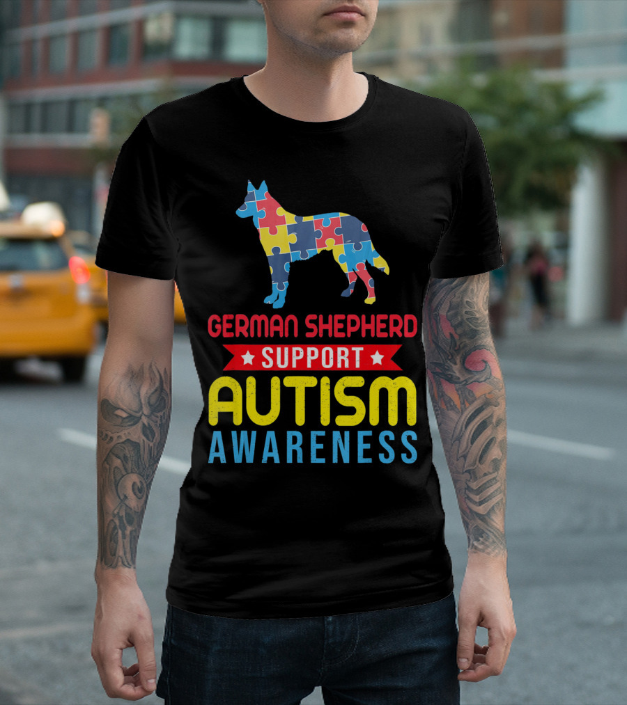 German Shepherd Puzzle Support Autism Awareness T-Shirt
