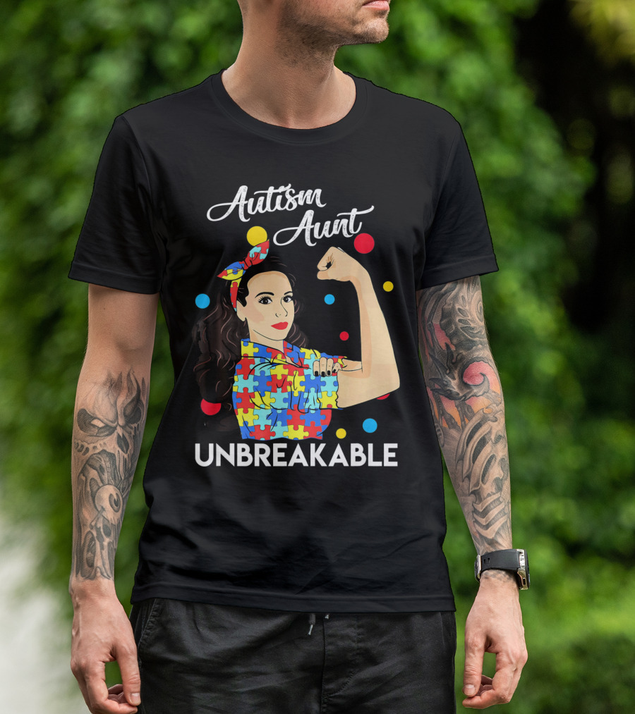 Autism Aunt Unbreakable Puzzle Pattern Awareness T-Shirt