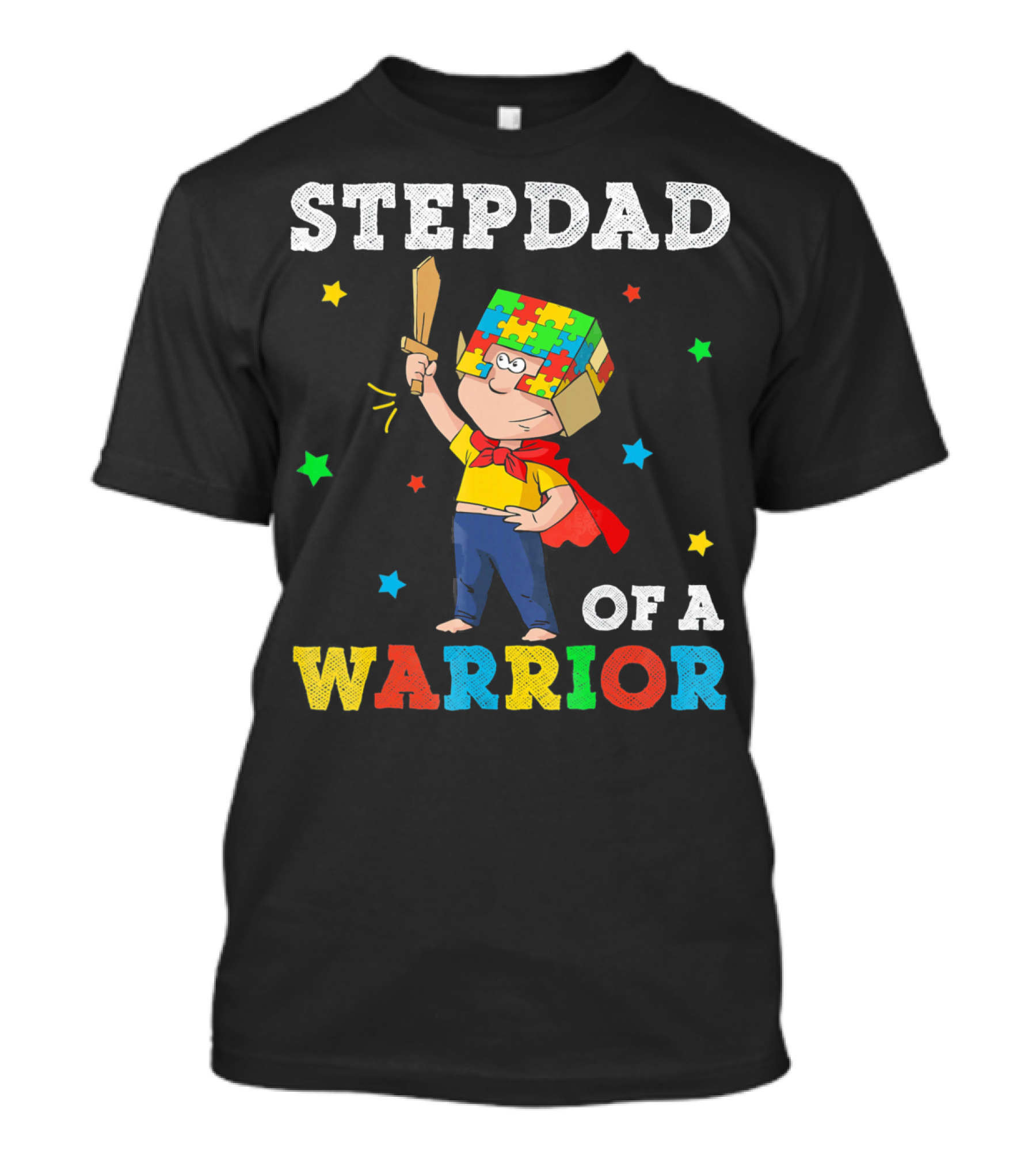 Stepdad Of A Warrior Autism Awareness Puzzle Hero T-Shirt