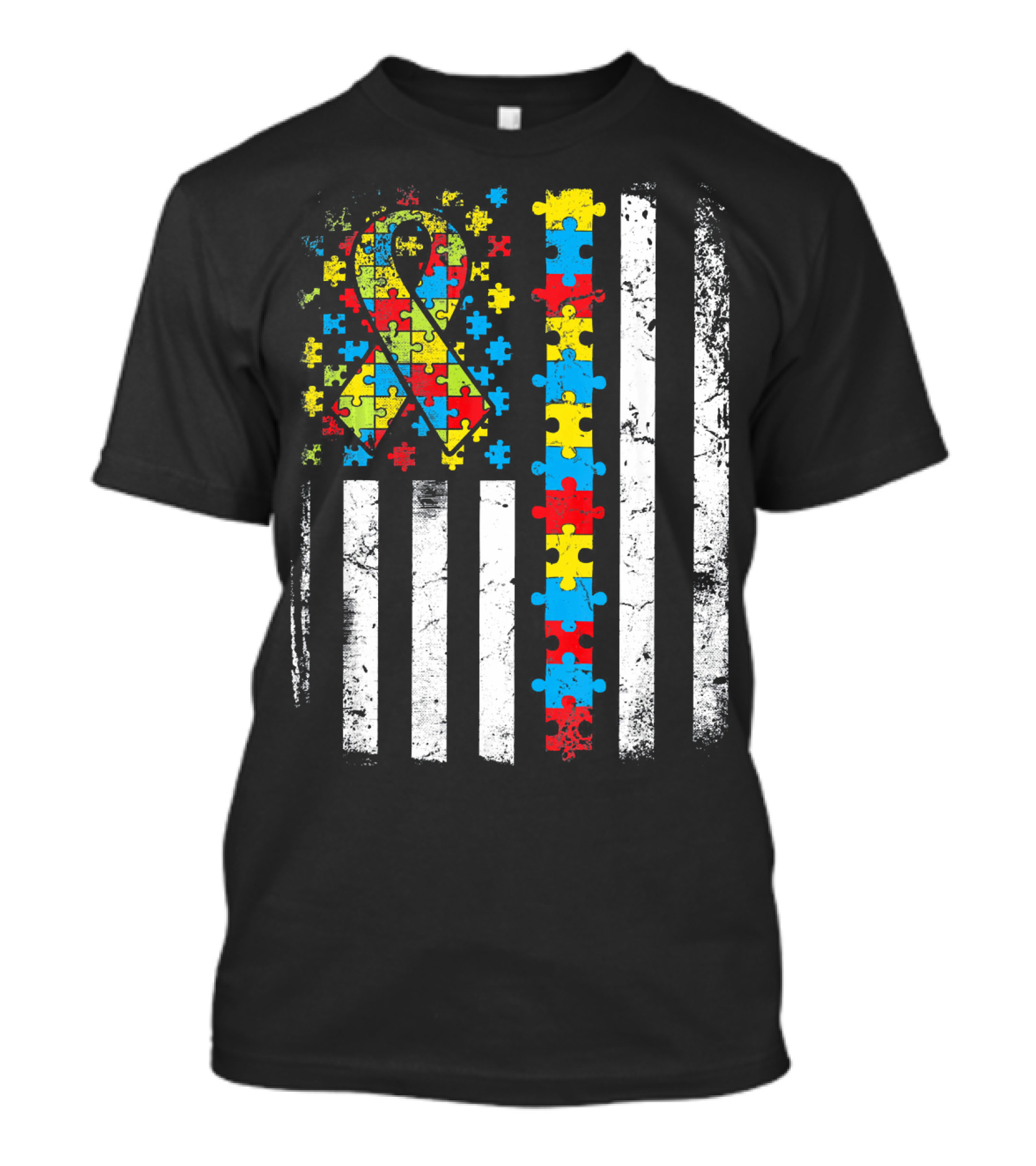 Autism Awareness American Flag Puzzle T-Shirt