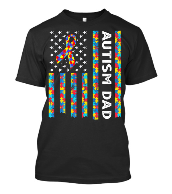 Autism Dad Awareness American Flag Puzzle T-Shirt