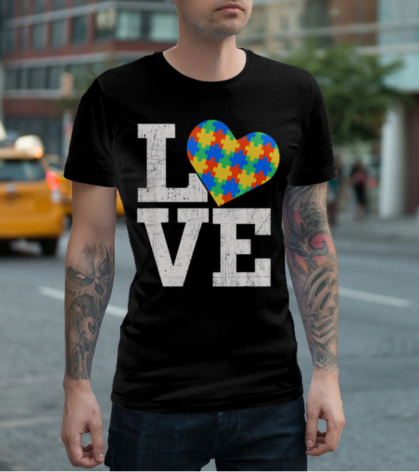 Love Someone With Autism Autism Awareness Puzzle Heart T-Shirt