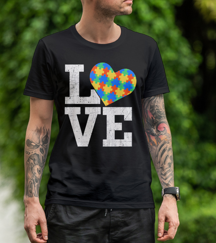 Love Someone With Autism Autism Awareness Puzzle Heart T-Shirt