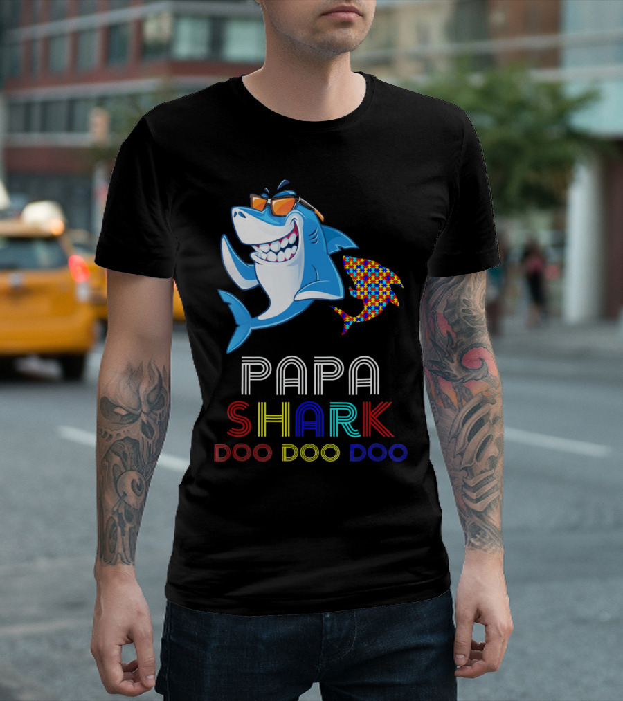 Papa Shark Doo Doo Doo Autism Awareness T-Shirt