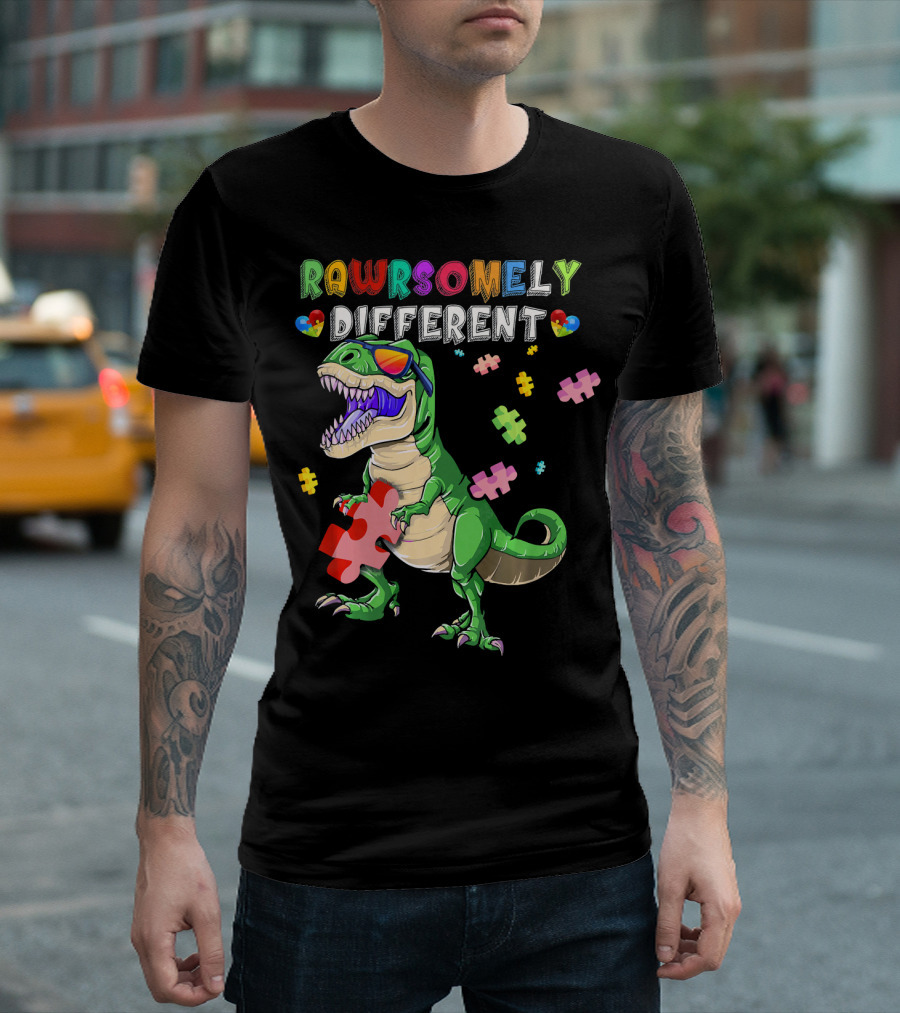 Rawrsomely Different Dinosaur Autism Awareness Puzzle T-Shirt