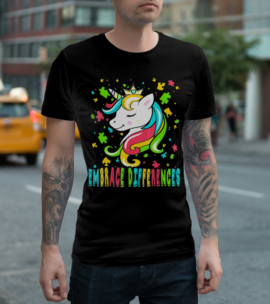 Embrace Differences Autism Awareness Unicorn T-Shirt