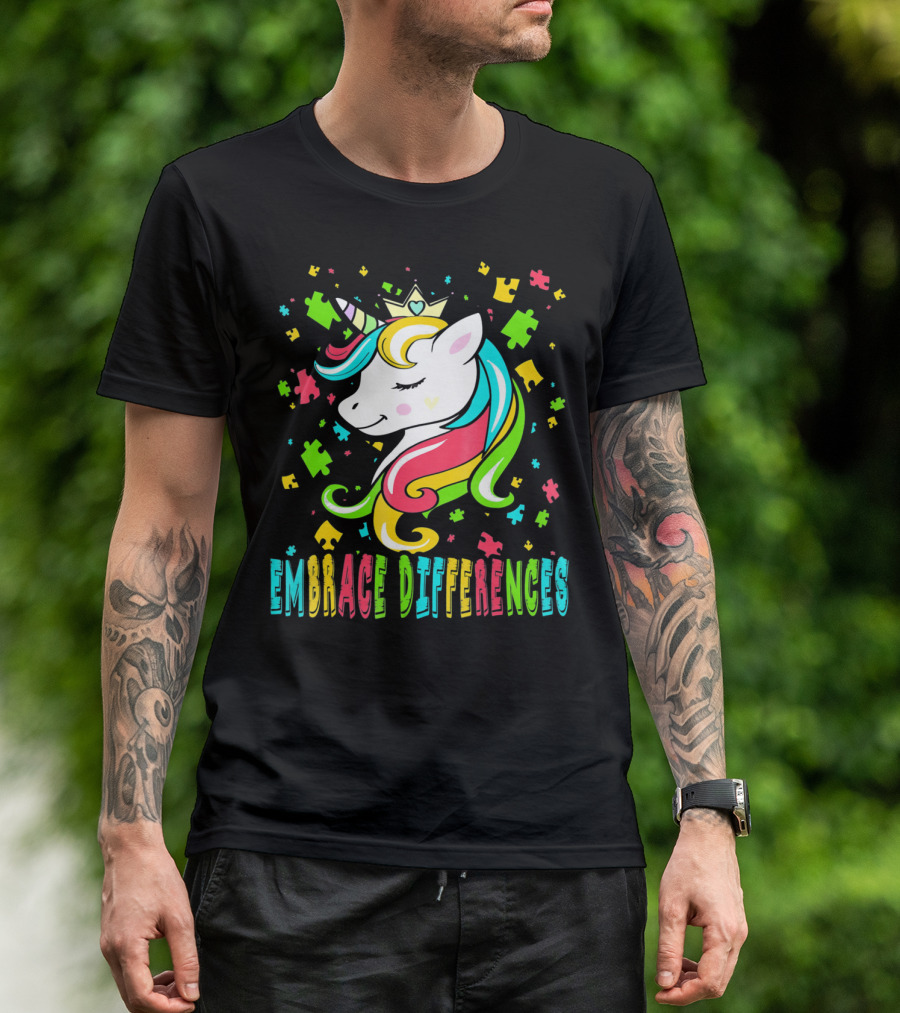 Embrace Differences Autism Awareness Unicorn T-Shirt