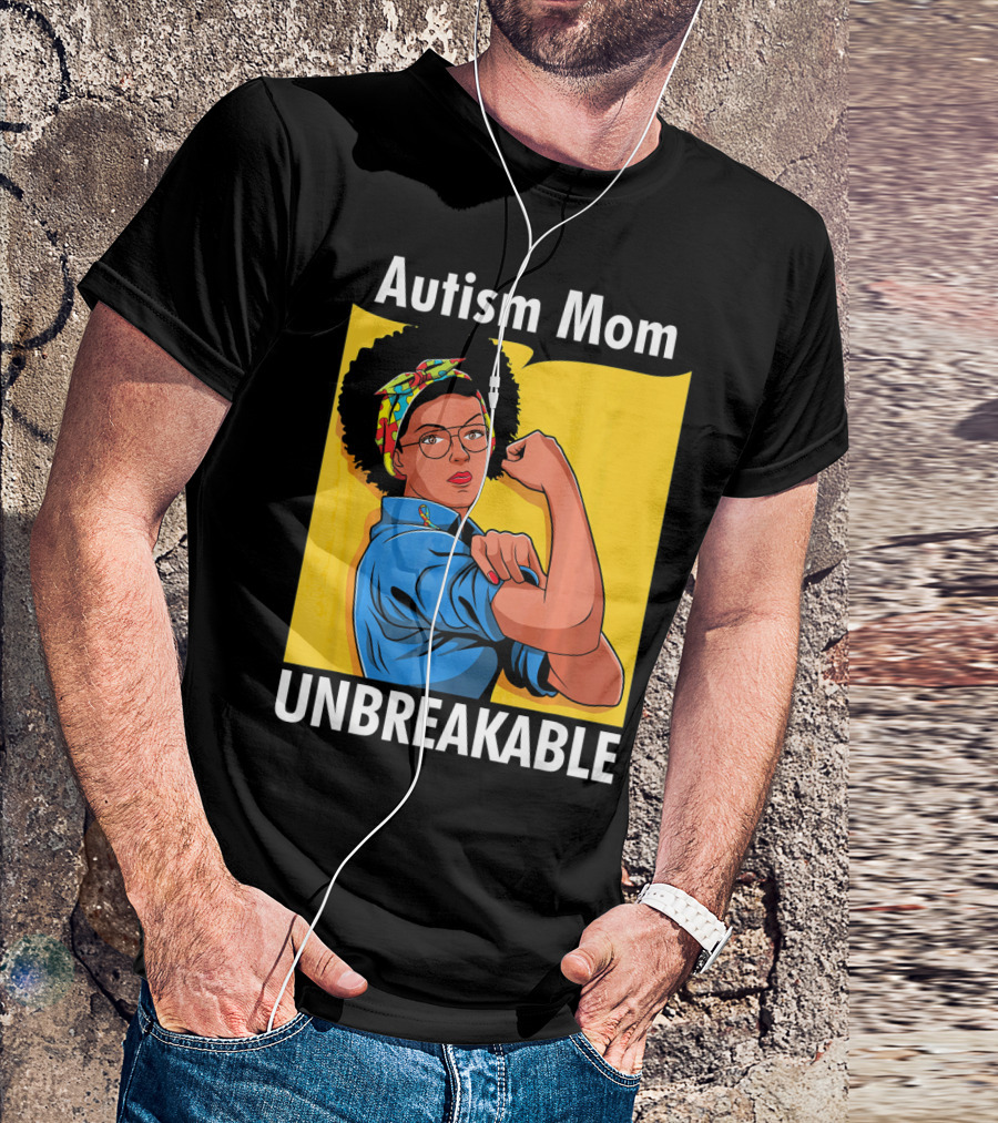Autism Mom Unbreakable Afro Inspiring Woman Empowerment T-Shirt