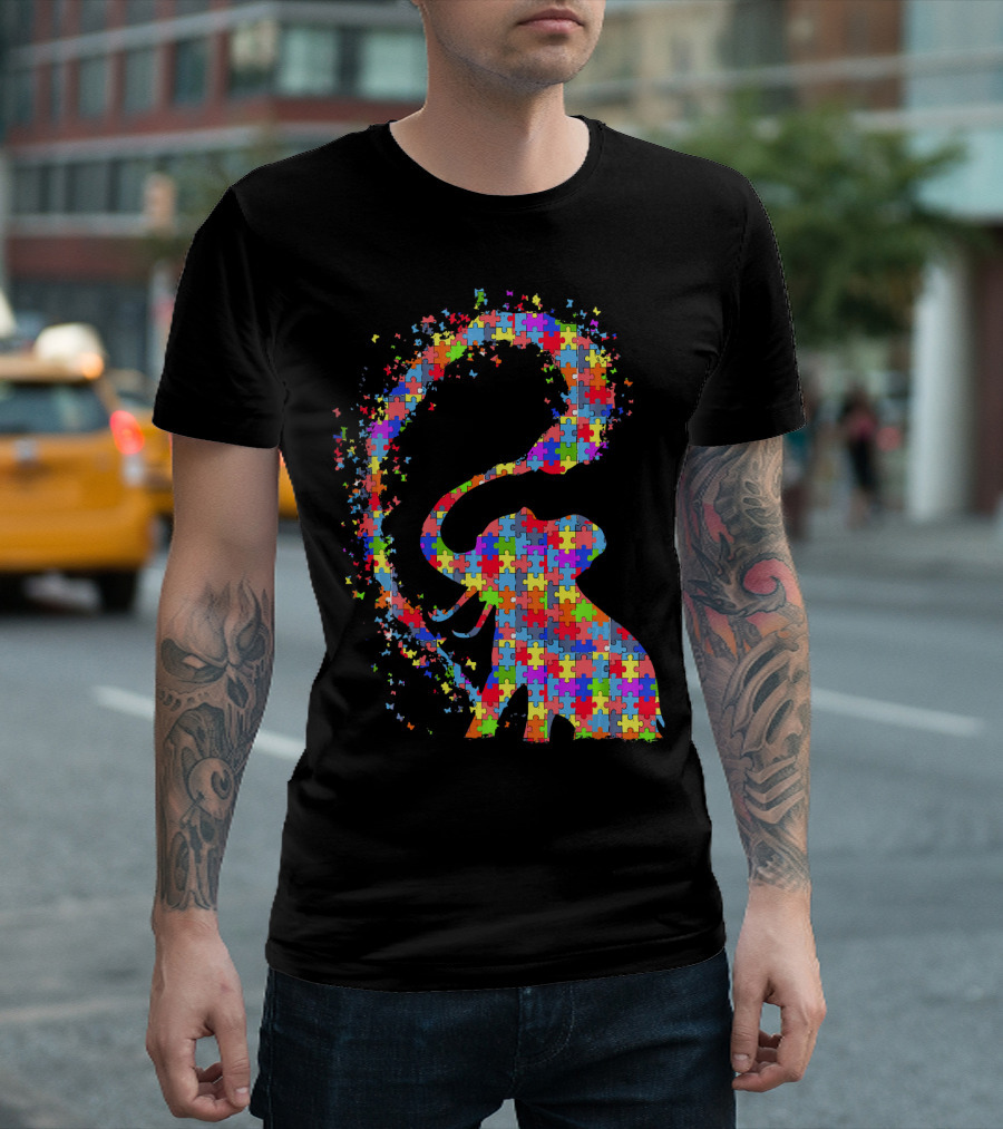 Elephant Puzzle Piece Autism Awareness Symbol Celebrating Neurodiversity T-Shirt
