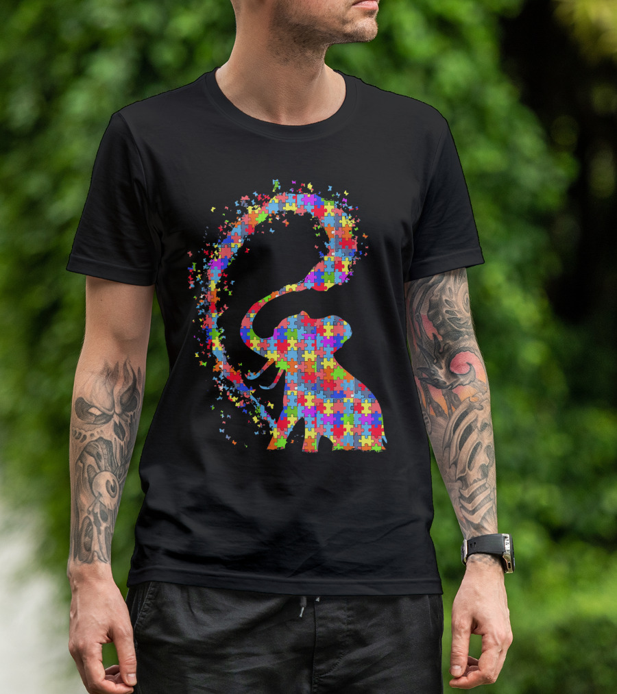 Elephant Puzzle Piece Autism Awareness Symbol Celebrating Neurodiversity T-Shirt