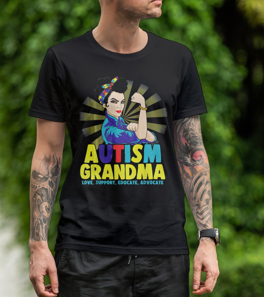 Autism Grandma Love Support Educate Advocate Retro Iconic T-Shirt