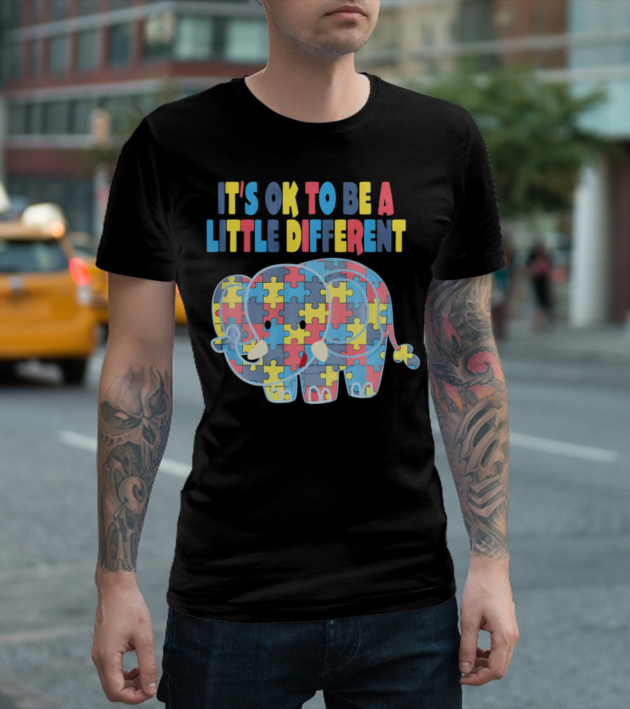 It's OK to Be a Little Different Autism Awareness Elephant Puzzle T-Shirt