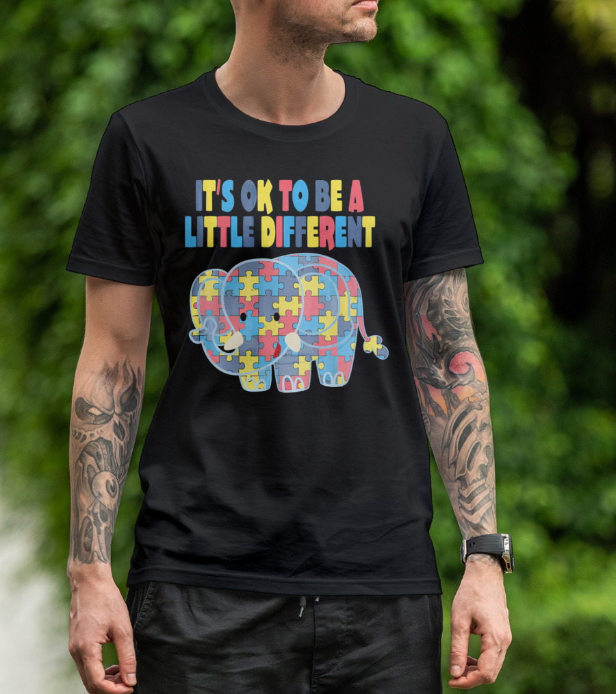 It's OK To Be A Little Different Autism Awareness Elephant Puzzle T-Shirt