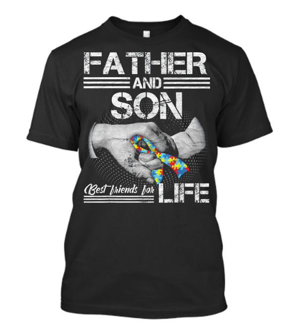 Father And Son Best Friends For Life Autism Puzzle Handshake T-Shirt