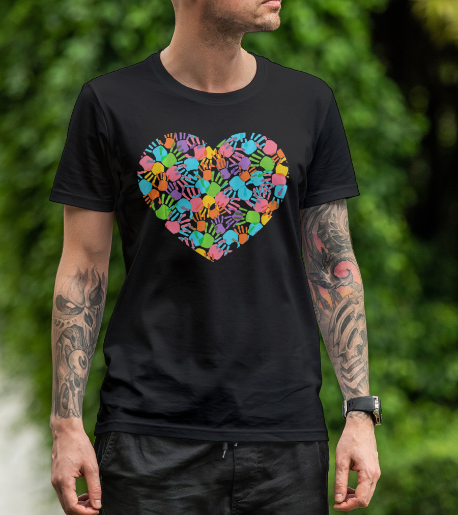 Colorful Handprint Heart Autism Awareness Valentines Day T-Shirt