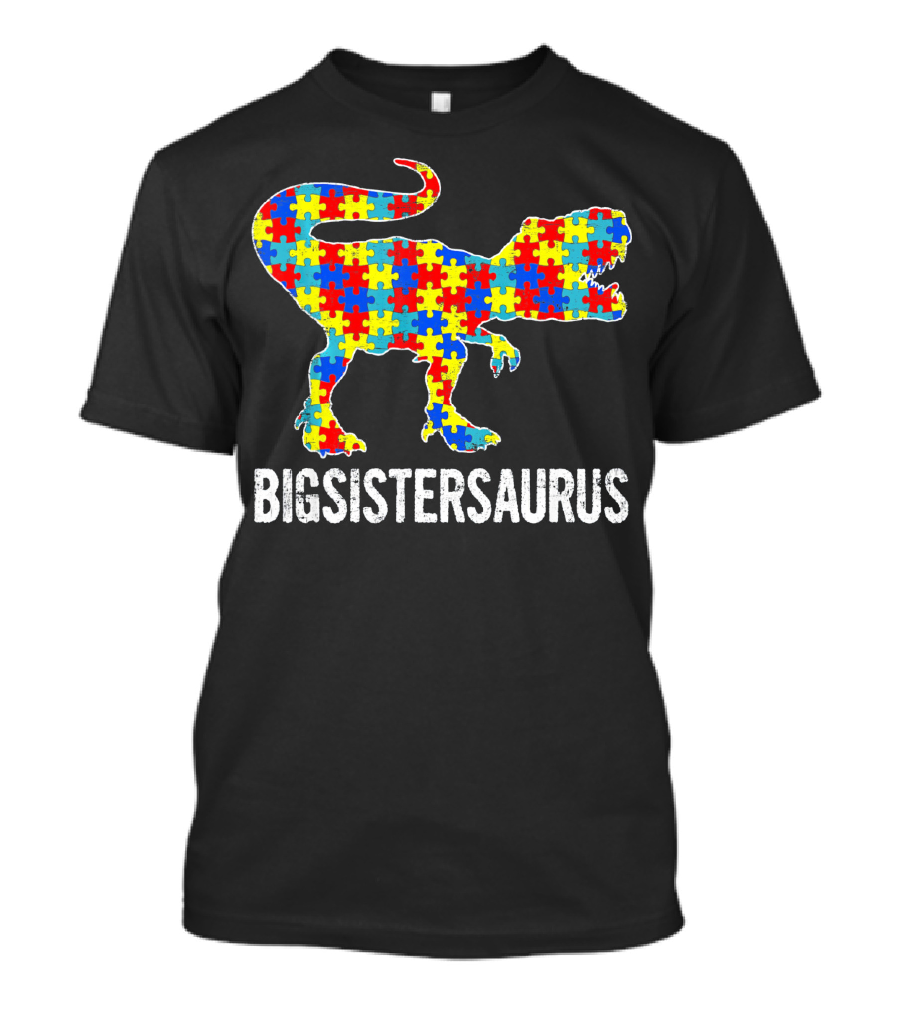Strong Dinosaur Big Sistersaurus Autism Puzzle Rex T-Shirt