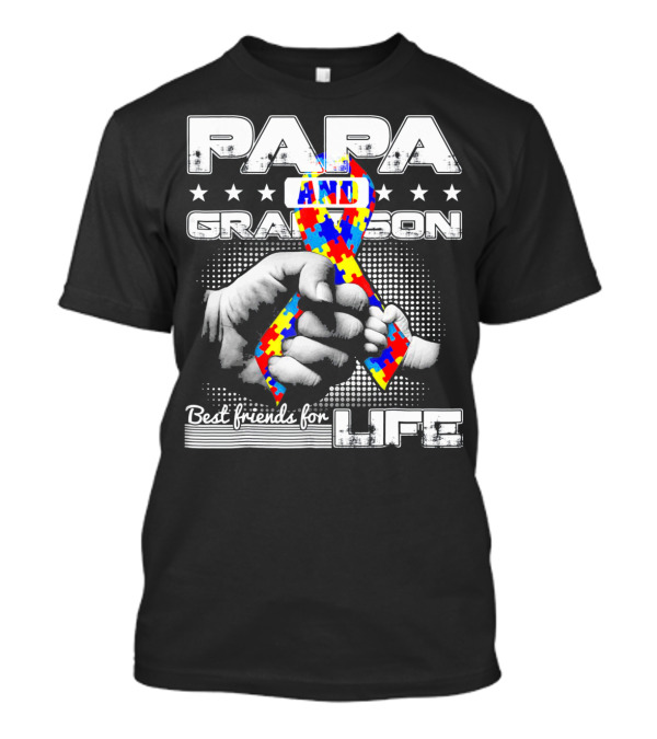 Papa And Grandson Best Friends For Life Puzzle Ribbon Hands T-Shirt