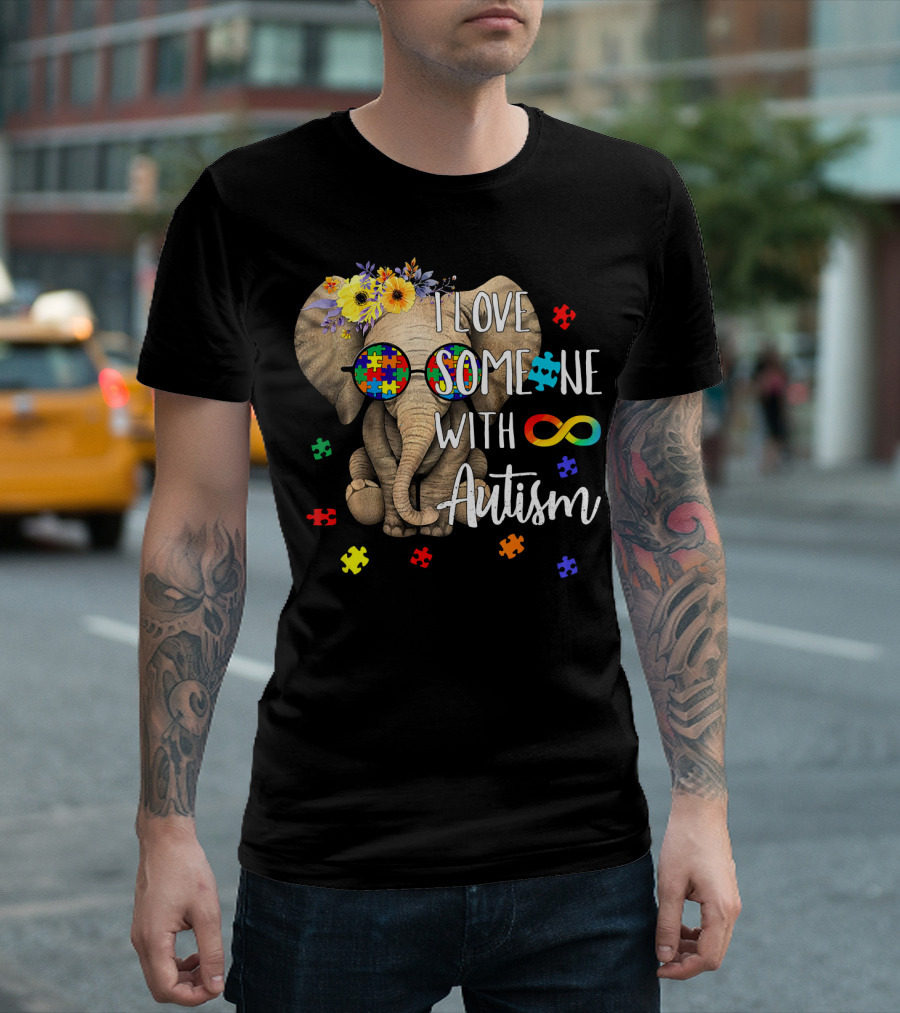 I Love Someone With Autism Hippie Elephant Puzzle Pieces Infinity T-Shirt