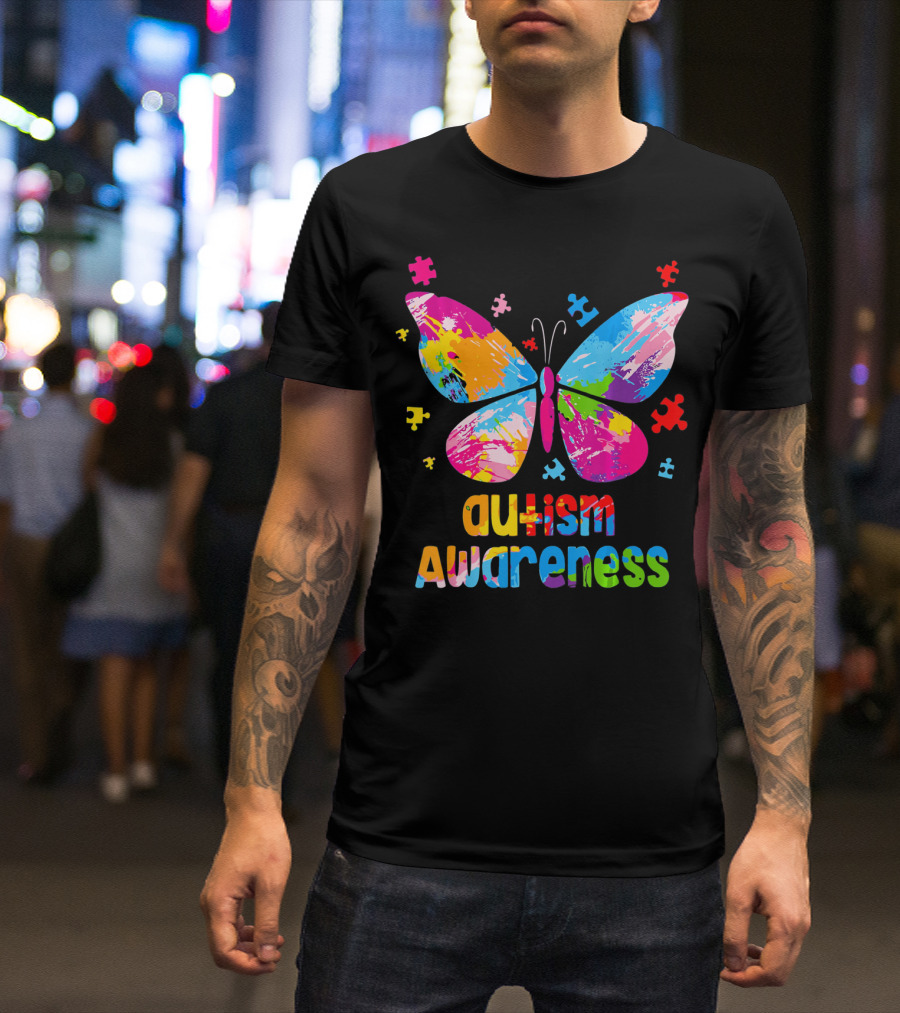 Colorful Butterfly Autism Awareness Puzz Puzzle Pieces T-Shirt