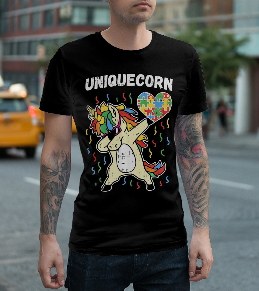 Uniquecorn Dabbing Unicorn Puzzle Heart Autism Awareness T-Shirt