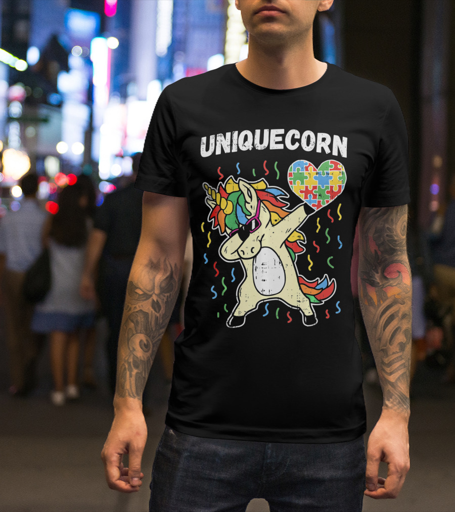 Uniquecorn Dabbing Unicorn Puzzle Heart Autism Awareness T-Shirt