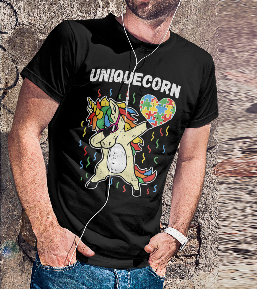 Uniquecorn Dabbing Unicorn Puzzle Heart Autism Awareness T-Shirt