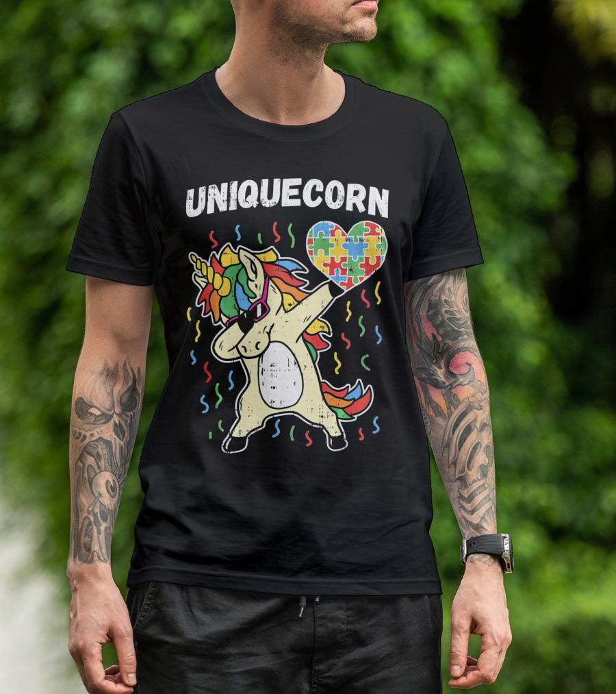 Uniquecorn Dabbing Unicorn Puzzle Heart Autism Awareness T-Shirt