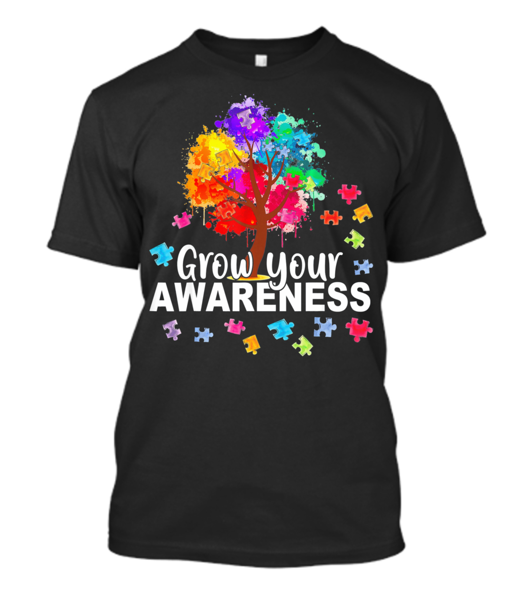 Grow Your Awareness Colorful Tree With Puzzle Pieces T-Shirt