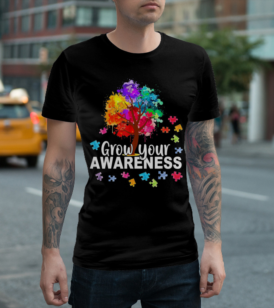 Grow Your Awareness Colorful Tree with Puzzle Pieces T-Shirt