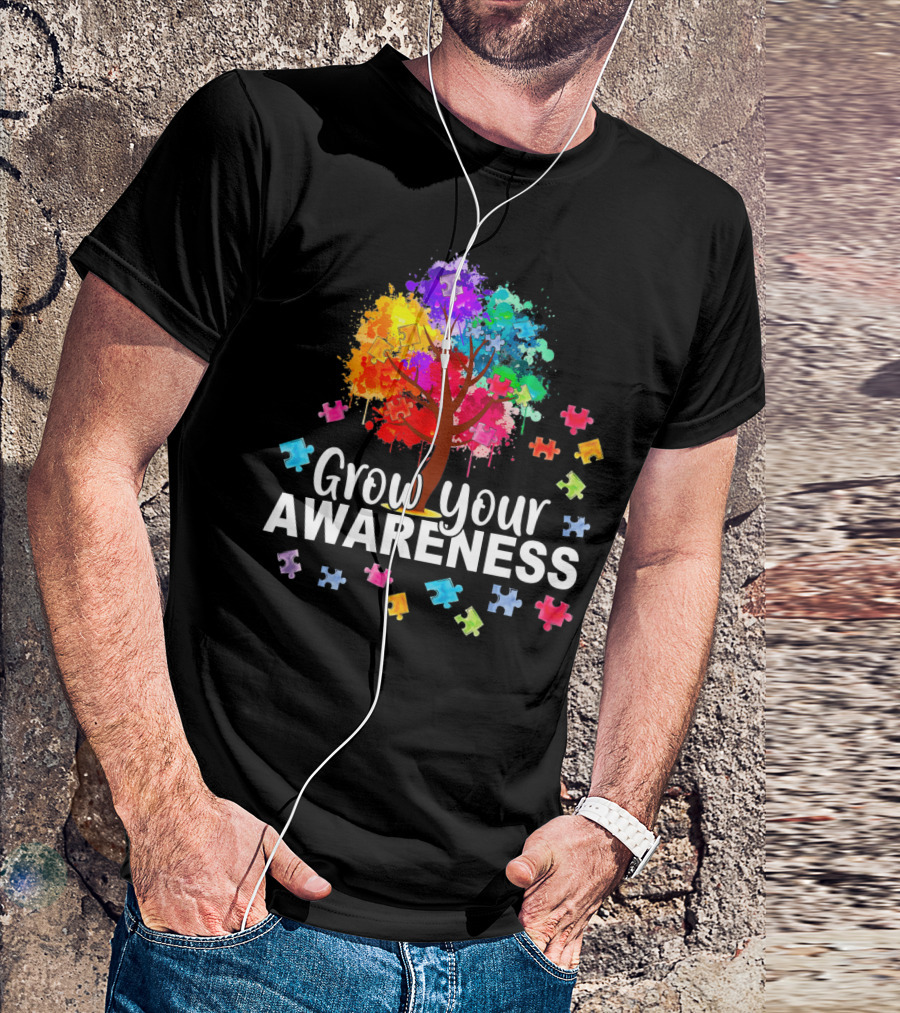 Grow Your Awareness Colorful Tree With Puzzle Pieces T-Shirt