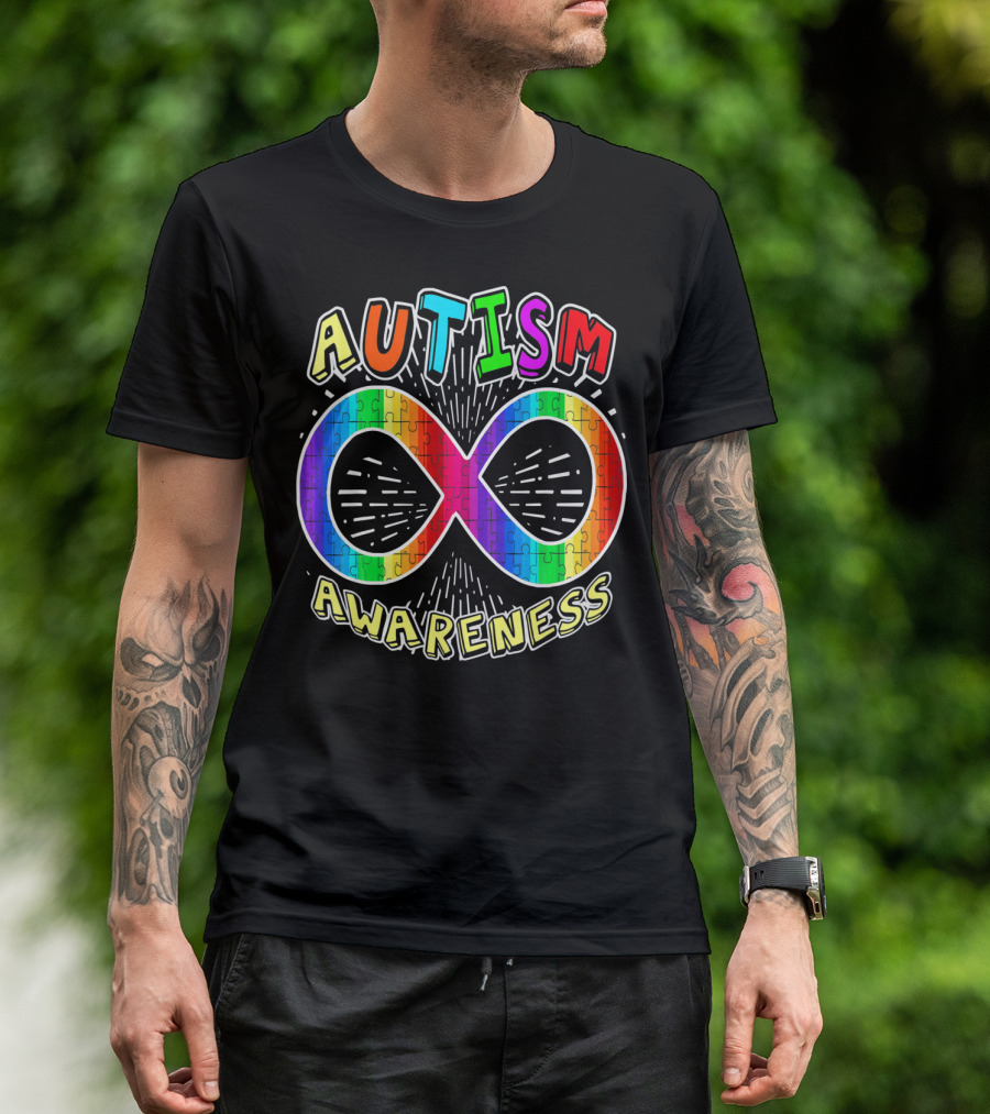 Autism Awareness Infinity Symbol With Rainbow Puzzle T-Shirt