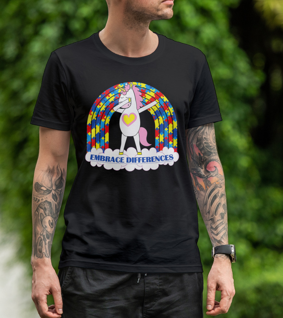 Embrace Differences Autism Awareness Kids Teens Girls Unicorn T-Shirt