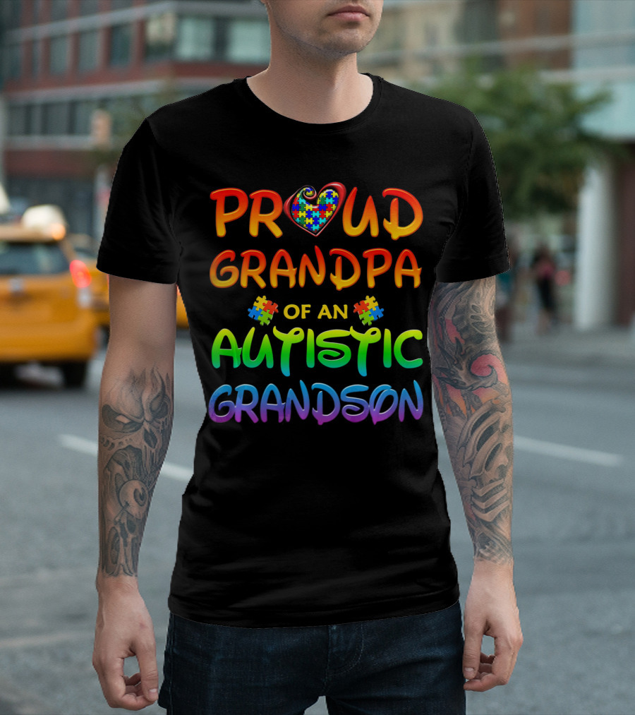 Proud Grandpa Of An Autistic Grandson Autism Awareness T-Shirt