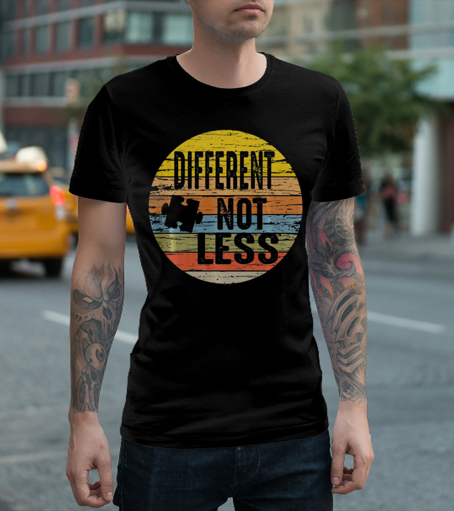 Different Not Less Retro Distressed Autism Awareness Puzzle T-Shirt