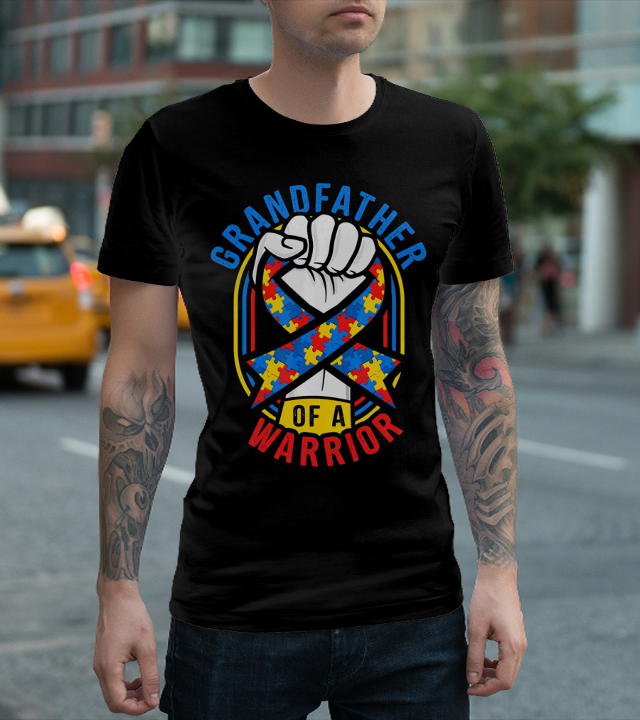 Grandfather of a Warrior Autism Awareness Puzzle T-Shirt