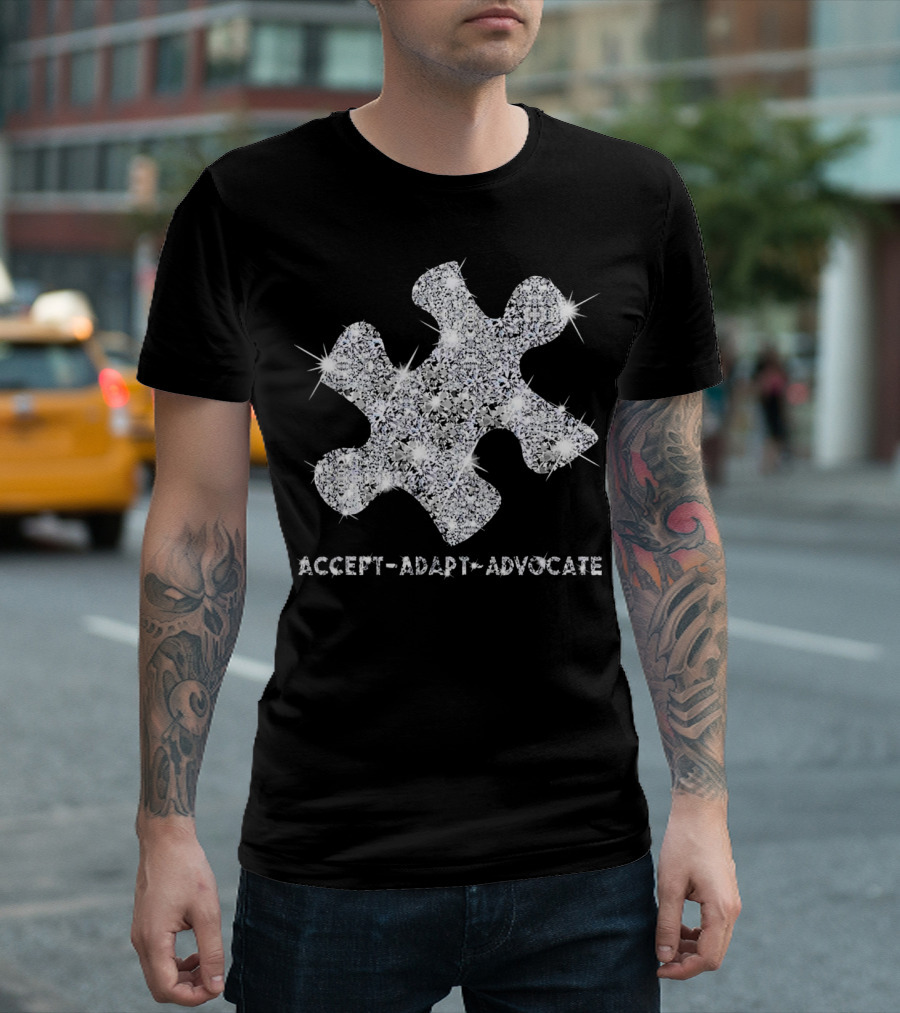 Accept Adapt Advocate Autism Awareness Sparkling Puzzle Piece T-Shirt